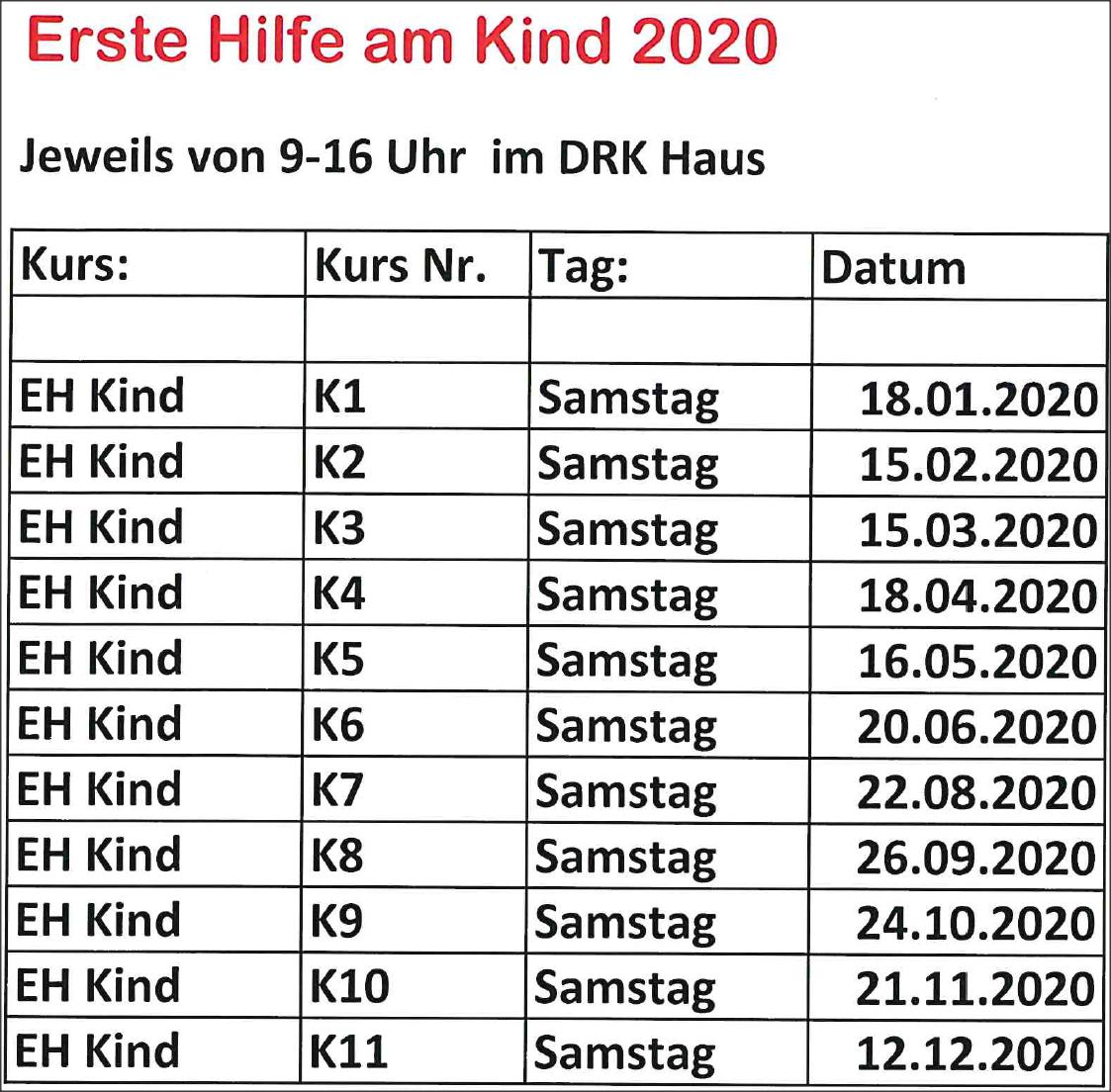 Rotkreuzkurs Eh Am Kind Drk Kreisverband Lauterbach E V